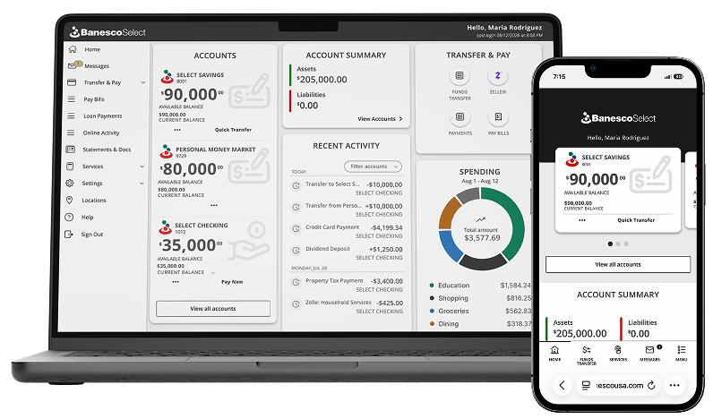Vista previa del nuevo panel de control de banca en línea